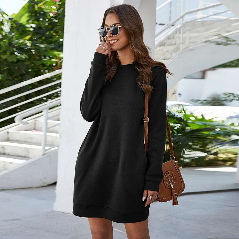 Apricot Long Sleeve Women's Sweatshirt Dress - Diva Dash