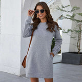 Apricot Long Sleeve Women's Sweatshirt Dress - Diva Dash