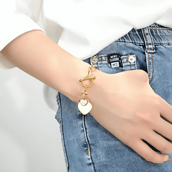 Timeless Love: Gold Plated Heart Pendant Bracelet & Bangle Set