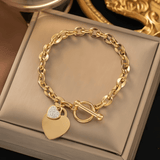 Gold Plated Heart Pendant Bracelet - Diva Dash