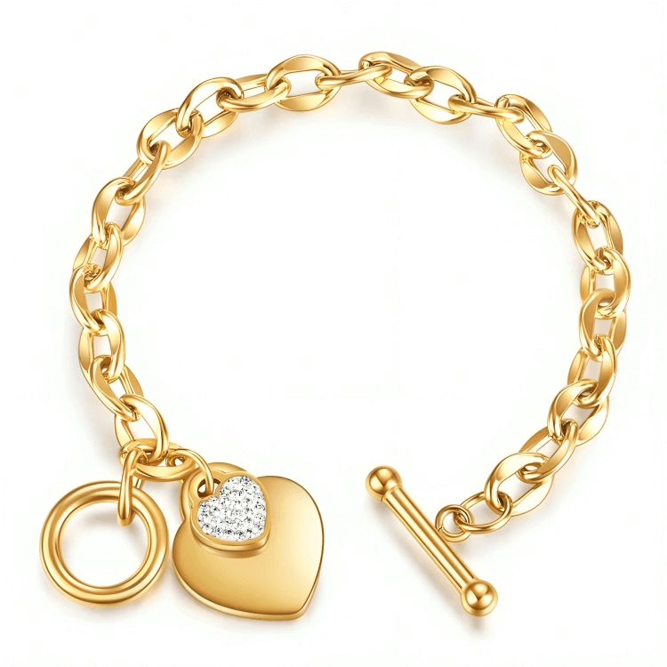 Gold Plated Heart Pendant Bracelet - Diva Dash