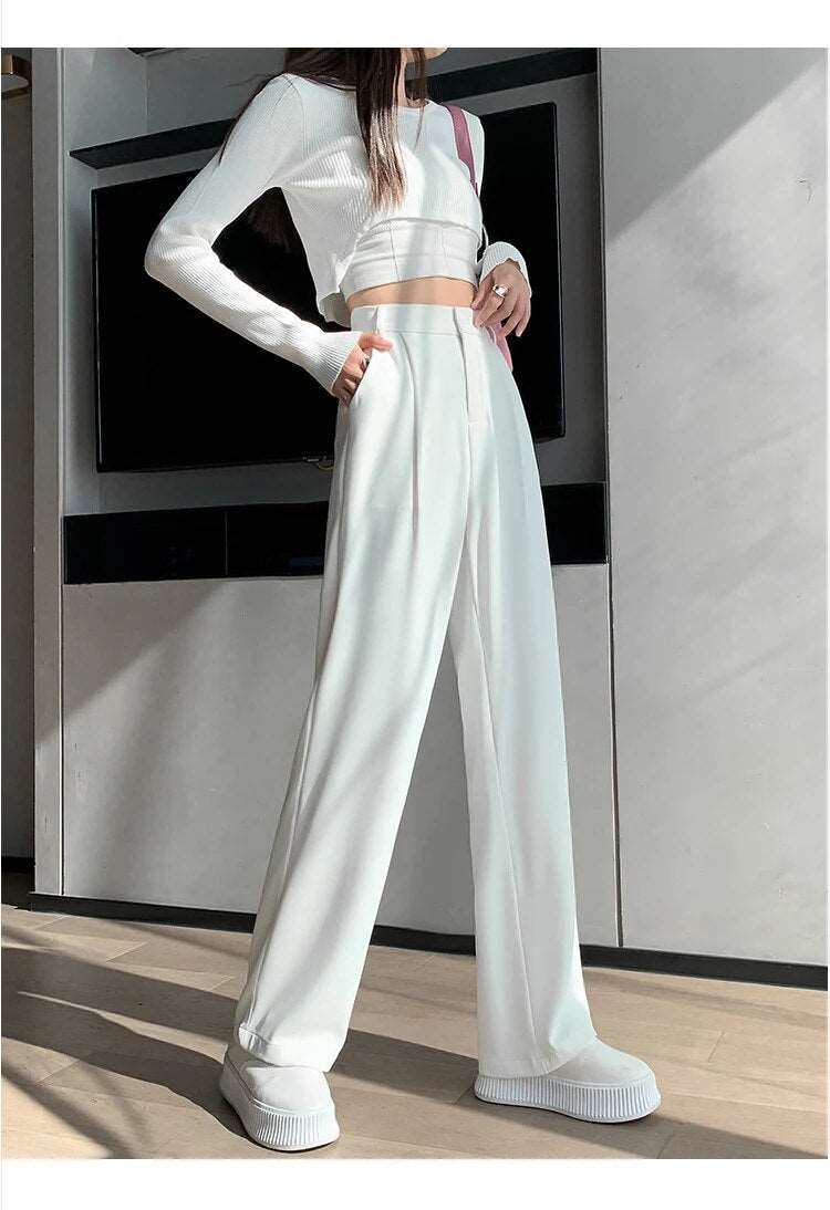 High Waist Fold Pleated Suit Pants - Diva Dash