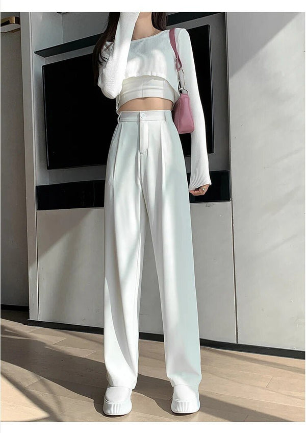 High Waist Fold Pleated Suit Pants - Diva Dash