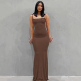 Satin Slip Sleeveless Backless Maxi Dress - Diva Dash