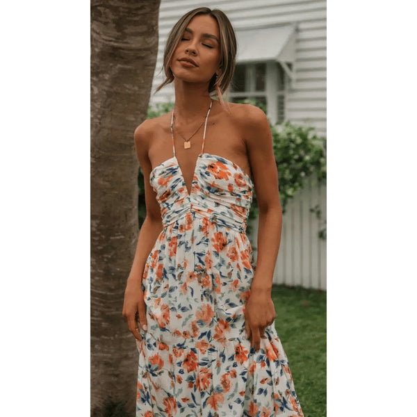 Sultry Summer Florals: V-Neck Maxi Dress - Diva Dash